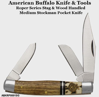 American Buffalo Knife & Tool ABKRP0001SG Roper Series Laredo Stag StockmanKnife