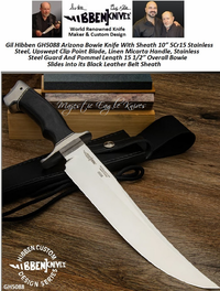 Gil Hibben GH5088 Arizona Bowie Knife With Sheath 10 5Cr15 Stainless Steel, Upswept Clip Point Bade, Linen Micarta Handle, Stainless Steel Guard And Pommel Length 15 1/2 Overall Bowie Slides into its Black Leather Belt Sheath Gil Hibben GH5088 Arizona Bowie Knife With Sheath 10 5Cr15 Stainless Steel, Upswept Clip Point Bade, Linen Micarta Handle, Stainless Steel Guard And Pommel Length 15 1/2 Overall Bowie Slides into its Black Leather Belt Sheath