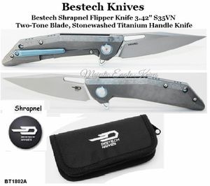 Bestech Knives BT1802A Bestech Shrapnel Flipper Knife 3.42" S35VN Two-Tone Blade, Stonewashed Titanium Handle Knife Bestech Knives BT1802A Bestech Shrapnel Flipper Knife 3.42" S35VN Two-Tone Blade, Stonewashed Titanium Handle Knife
