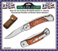 Bear BC2A97R AUTO 5" Closed, Rosewood Handles w/Nickel Silver Bolsters 3-3/4" Plain Blade Lock back Folding Pocket Knife Bear BC2A97R AUTO 5" Closed, Rosewood Handles w/Nickel Silver Bolsters 3-3/4" Plain Blade Lock back Folding Pocket Knife