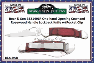  Bear & Son BC2149LR Cowhand Lock back Folding Knife 3-3/4" Closed 2-3/4" Blade, Rosewood Handles