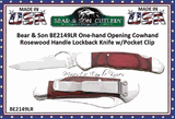  Bear & Son BC2149LR Cowhand Lock back Folding Knife 3-3/4" Closed 2-3/4" Blade, Rosewood Handles