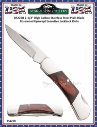 Bear & Son BS226R 2-1/4" High Carbon Stainless Steel Plain Blade Rosewood Up-swept Executive Lock-back Knife Bear & Son BS226R 2-1/4" High Carbon Stainless Steel Plain Blade Rosewood Up-swept Executive Lock-back Knife