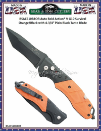 Bear & Son Cutlery AC-510-B4-OR Auto Bold Action® V G10 Survival Orange/Black with 4-3/4″ Plain Black Tanto Blade Bear & Son Cutlery AC-510-B4-OR Auto Bold Action® V G10 Survival Orange/Black with 4-3/4″ Plain Black Tanto Blade