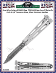Bear & Son Cutlery BC36003 Bear OPS IV 400 Bear Song IV Butterfly Knife 3-3/8" Damascus Blade, Silver Aluminum Handles 