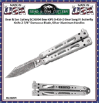 Bear & Son Cutlery BC36004 Bear OPS B-450-D Bear Song IV Butterfly Knife 2-7/8" Damascus Blade, Silver Aluminum Handles 