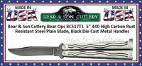 Bear & Son Cutlery BCS17T1 Bear Ops 5" 440 High Carbon Rust Resistant Steel Plain Blade, Black Die Cast Metal Handles Bear & Son Cutlery BCS17T1 Bear Ops 5" 440 High Carbon Rust Resistant Steel Plain Blade, Black Die Cast Metal Handles