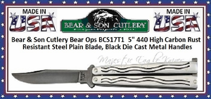 Bear & Son Cutlery BCS17T1 Bear Ops 5" 440 High Carbon Rust Resistant Steel Plain Blade, Black Die Cast Metal Handles Bear & Son Cutlery BCS17T1 Bear Ops 5" 440 High Carbon Rust Resistant Steel Plain Blade, Black Die Cast Metal Handles