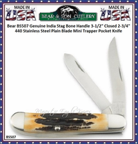 Bear & Son Cutlery Bear BS507 Genuine India Stag Bone Mini Trapper Pocket Knife 3-1/2" Closed Master Blade Length 2-3/4" High Carbon Stainless Steel Bear & Son Cutlery Bear BS507 Genuine India Stag Bone Mini Trapper Pocket Knife 3-1/2" Closed Master Blade Length 2-3/4" High Carbon Stainless Steel