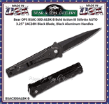 Bear & Son Cutlery Bear OPS BSAC-300-ALBK-B Bold Action III Stiletto AUTO 3.25" 14C28N Black Blade, Black Aluminum Handles