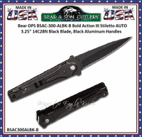 Bear & Son Cutlery Bear OPS BSAC-300-ALBK-B Bold Action III Stiletto AUTO 3.25" 14C28N Black Blade, Black Aluminum Handles Bear & Son Cutlery Bear OPS BSAC-300-ALBK-B Bold Action III Stiletto AUTO 3.25" 14C28N Black Blade, Black Aluminum Handles