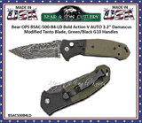 Bear & Son Cutlery Bear OPS BSAC-500-B4-LD Bold Action V AUTO 3.2" Damascus Modified Tanto Blade, Green/Black G10 Handles