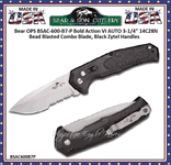 Bear & Son Cutlery Bear OPS BSAC-600-B7-P Bold Action VI AUTO 3.125" 14C28N Bead Blasted Combo Blade, Black Zytel Handles