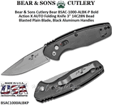 Bear & Son Cutlery Bear OPS BSAC-1000-ALBK-P Bold Action X AUTO Folding Knife 3" 14C28N Bead Blasted Plain Blade, Black Aluminum Handles
