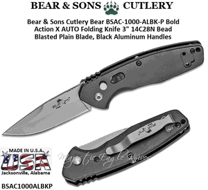 Bear & Son Cutlery Bear OPS BSAC-1000-ALBK-P Bold Action X AUTO Folding Knife 3" 14C28N Bead Blasted Plain Blade, Black Aluminum Handles