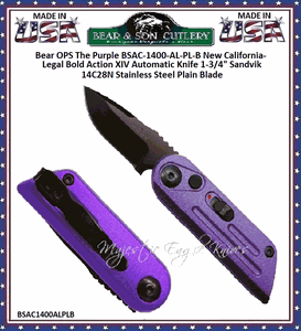 Bear & Son Cutlery Bear OPS Announces The Purple BSAC-1400-AL-PL-B New California-Legal Bold Action XIV Automatic Knife 1-3/4" Sandvik 14C28N Stainless Steel Plain Blade 4-1/4" Overall