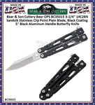 Bear & Son Cutlery Bear OPS BC35015 3-1/4" 14C28N Sandvik Stainless Steel Clip Point Plain Blade, 5" Black Aluminum Handle Butterfly Knife
