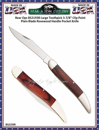 Bear & Son Cutlery Bear Ops BS2193R Large Toothpick 3-7/8" Clip Point Plain Blade Rosewood Handle Pocket Knife Bear & Son Cutlery Bear Ops BS2193R Large Toothpick 3-7/8" Clip Point Plain Blade Rosewood Handle Pocket Knife