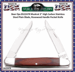 Bear & Son Cutlery Bear Ops BS2247R Muskrat 3" High Carbon Stainless Steel Plain Blade, Rosewood Handle Pocket Knife