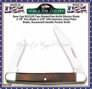 Bear & Son Cutlery Bear Ops BS232R Two Bladed Pen Knife Master Blade 2-78" Pen Blade 2-1/8" 440 Stainless Steel Plain Blade, Rosewood Handle Pocket Knife