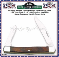 Bear & Son Cutlery Bear Ops BS232R Two Bladed Pen Knife Master Blade 2-78" Pen Blade 2-1/8" 440 Stainless Steel Plain Blade, Rosewood Handle Pocket Knife Bear & Son Cutlery Bear Ops BS232R Two Bladed Pen Knife Master Blade 2-78" Pen Blade 2-1/8" 440 Stainless Steel Plain Blade, Rosewood Handle Pocket Knife
