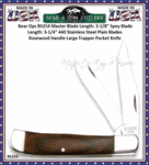  Bear & Son Cutlery Bear Ops BS254R Master Blade Length: 3-1/8" Spey Blade Length: 3-1/4" 440 Stainless Steel Plain Blades Rosewood Handle Large Trapper Pocket Knife