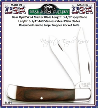 Bear & Son Cutlery Bear Ops BS254R Master Blade Length: 3-1/8" Spey Blade Length: 3-1/4" 440 Stainless Steel Plain Blades Rosewood Handle Large Trapper Pocket Knife Bear & Son Cutlery Bear Ops BS254R Master Blade Length: 3-1/8" Spey Blade Length: 3-1/4" 440 Stainless Steel Plain Blades Rosewood Handle Large Trapper Pocket Knife