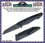 Bear & Son Cutlery Bear OPS BSAC-1500-AIBK-B Bold Action XV AUTO Folding Pocket Knife 4-1/2" Closed 3-1/8" Sandvik 14C28N Black Reverse Tanto Plain Blade, Black Aluminum Handles 