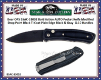 Bear & Son Cutlery Bear OPS BSAC-33002 Bold Action AUTO Pocket Knife Modified Drop Point Black TI Coat Plain Edge Black & Gray G-10 Handles Bear & Son Cutlery Bear OPS BSAC-33002 Bold Action AUTO Pocket Knife Modified Drop Point Black TI Coat Plain Edge Black & Gray G-10 Handles