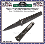 Bear & Son Cutlery Bear OPS BSAC-350-ALBK-B Bold Action III Stiletto AUTO 5" Closed 3-1/2" Sandvik 14C28N Stainless Steel Black Spear Point Blade, Black Aluminum Handles