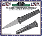 Bear & Son Cutlery Bear OPS BSAC-350-ALBK-S Bold Action III Stiletto AUTO 5" Closed 3-1/2" Sandvik 14C28N Stainless Steel Black Spear Point Blade, Black Aluminum Handles