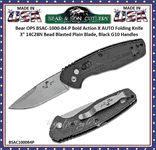 Bear & Son Cutlery Bear OPS BSAC-1000-B4-P Bold Action X AUTO Folding Knife 3" 14C28N Bead Blasted Plain Blade, Black G10 Handles