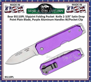 Bear & Son Cutlery BS110PL 3-7/8 Closed 2-3/8 Lightweight Slip Joint Drop Point Plain Blade Aluminum Handle Pocket Knife