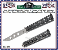 Bear & Son Cutlery BS114BTR Bear Butterfly Trainer 5" Closed 3-5/8" Plain Blade Black Stainless Steel Handles 