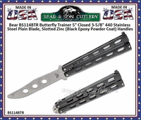 Bear & Son Cutlery BS114BTR Bear Butterfly Trainer 5" Closed 3-5/8" Plain Blade Black Stainless Steel Handles Bear & Son Cutlery BS114BTR Bear Butterfly Trainer 5" Closed 3-5/8" Plain Blade Black Stainless Steel Handles