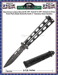 Bear & Son Cutlery BS115D 8-7/8" Overall 3-3/8" Damascus Drop Point Plain Blade Butterfly Knife 5" Stainless Steel Handles