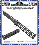Bear & Son Cutlery BS115TAND 8-7/8" Overall 3-3/8" Damascus Tanto Point Plain Blade Butterfly Knife 5" Stainless Steel Handles
