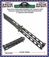 Bear & Son Cutlery BS115TAND 8-7/8" Overall 3-3/8" Damascus Tanto Point Plain Blade Butterfly Knife 5" Stainless Steel Handles Bear & Son Cutlery BS115TAND 8-7/8" Overall 3-3/8" Damascus Tanto Point Plain Blade Butterfly Knife 5" Stainless Steel Handles