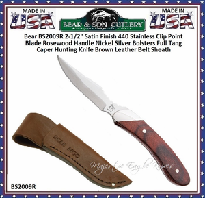 Bear & Son Cutlery BS2009 2-1/2" 440 Stainless Steel Fixed Blade Caper  Knife Rosewood Handle Quality Leather Sheath  