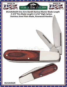 Bear & Son Cutlery BS2181RAZR One-Arm Bandit Barlow Master Blade Length 2-3/4″ Pen Blade Length 2-1/16″ High Carbon Stainless Steel Plain Blade, Rosewood Handles