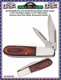Bear & Son Cutlery BS2181RAZR One-Arm Bandit Barlow Master Blade Length 2-3/4″ Pen Blade Length 2-1/16″ High Carbon Stainless Steel Plain Blade, Rosewood Handles Bear & Son Cutlery BS2181RAZR One-Arm Bandit Barlow Master Blade Length 2-3/4″ Pen Blade Length 2-1/16″ High Carbon Stainless Steel Plain Blade, Rosewood Handles