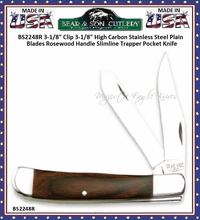 Bear & Son Cutlery BS2248R 3-1/8" Clip 3-1/8" High Carbon Stainless Steel Spey Plain Blades Rosewood Handle Slimline Trapper Pocket Knife Bear & Son Cutlery BS2248R 3-1/8" Clip 3-1/8" High Carbon Stainless Steel Spey Plain Blades Rosewood Handle Slimline Trapper Pocket Knife
