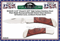 Bear & Son Cutlery BS261R 2-3/4" High Carbon Stainless Steel Plain Blade Rosewood Handle Lockback Pocket Knife Bear & Son Cutlery BS261R 2-3/4" High Carbon Stainless Steel Plain Blade Rosewood Handle Lockback Pocket Knife
