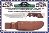 Bear & Son Cutlery BS277R Trophy Hunter Fixed Blade Knife 6" Plain Blade 440 Stainless Steel Overall Length 9-1/4" Nickel Silver Bolsters Rosewood Handle Brown Leather Sheath 