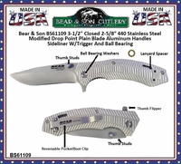 Bear & Son Cutlery BS61109 3-1/2" Closed 2-5/8″ 440 Stainless Steel Modified Drop Point Plain Blade Aluminum Handles Sideliner W/Trigger And Ball Bearing Pocket Knife Bear & Son Cutlery BS61109 3-1/2" Closed 2-5/8″ 440 Stainless Steel Modified Drop Point Plain Blade Aluminum Handles Sideliner W/Trigger And Ball Bearing Pocket Knife