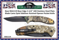 Bear & Son Cutlery BS61119 Bear Edge 3-1/2" 440 Stainless Steel Plain Blade Camo Zytel Sideliner Assisted Opener Pocket Knife Bear & Son Cutlery BS61119 Bear Edge 3-1/2" 440 Stainless Steel Plain Blade Camo Zytel Sideliner Assisted Opener Pocket Knife