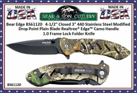 Bear & Son Cutlery BS61120 Assisted Opener Pocket Knife 4-3/8" Closed 3" 440 Stainless Steel Modified Drop Point Realtree Edge Plain Blade Aluminum Camo Handles Bear & Son Cutlery BS61120 Assisted Opener Pocket Knife 4-3/8" Closed 3" 440 Stainless Steel Modified Drop Point Realtree Edge Plain Blade Aluminum Camo Handles