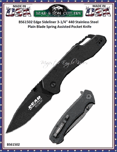 Bear & Son Cutlery BS61502 Edge Sideliner 3-1/4" 440 Stainless Steel Plain Blade Spring Assisted Pocket Knife   