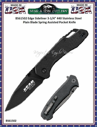 Bear & Son Cutlery BS61502 Edge Sideliner 3-1/4" 440 Stainless Steel Plain Blade Spring Assisted Pocket Knife Bear & Son Cutlery BS61502 Edge Sideliner 3-1/4" 440 Stainless Steel Plain Blade Spring Assisted Pocket Knife
