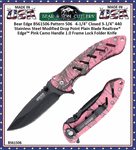 Bear & Son Cutlery BS61506 4-1/2" Closed 3-1/2" Assisted Opening Drop Point Plain Blade Sideliner Black G10 Pink Camo Handled Pocket Knife 